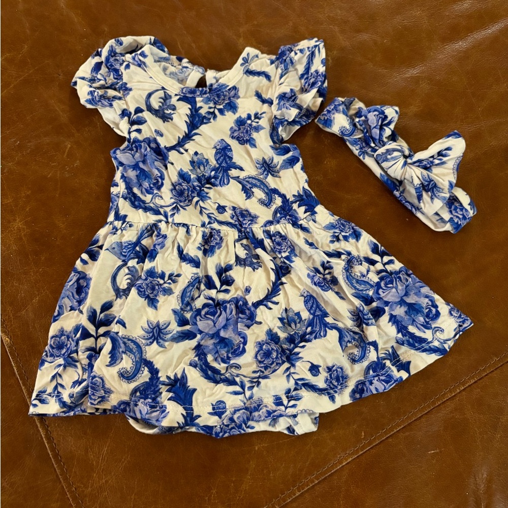 Jules and Belle onesie twirl dress with matching bow